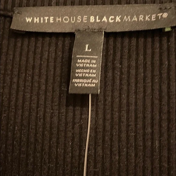 White House Black Market Beautiful Black V-Neck Ribbed Henley Top w/spandex - Picture 2 of 6